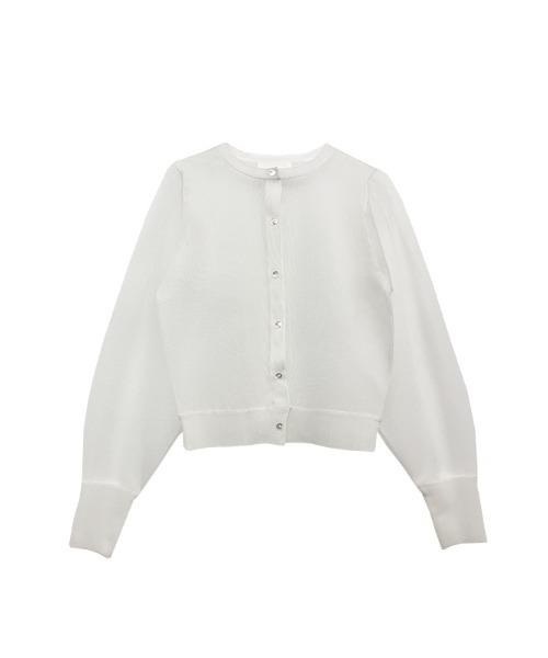 完売商品　ELLIE/ブークレカーディガン　ホワイト　ニット セール】sheer puff sleeve cardigan（カーディガン/ボレロ