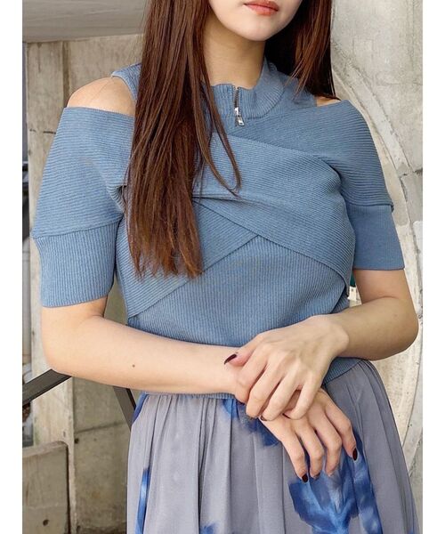 MURUA（ムルーア）の「ZIPカシュクールハーフニット（ニット/セーター・レディース・ベージュ/ブラック/オレンジ/ブルー・FREE）」の3枚目の写真