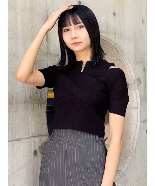 MURUA（ムルーア）の「ZIPカシュクールハーフニット（ニット/セーター・レディース・ベージュ/ブラック/オレンジ/ブルー・FREE）」の20枚目の写真