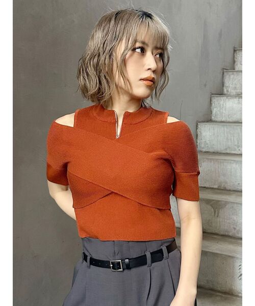 MURUA（ムルーア）の「ZIPカシュクールハーフニット（ニット/セーター・レディース・ベージュ/ブラック/オレンジ/ブルー・FREE）」の21枚目の写真