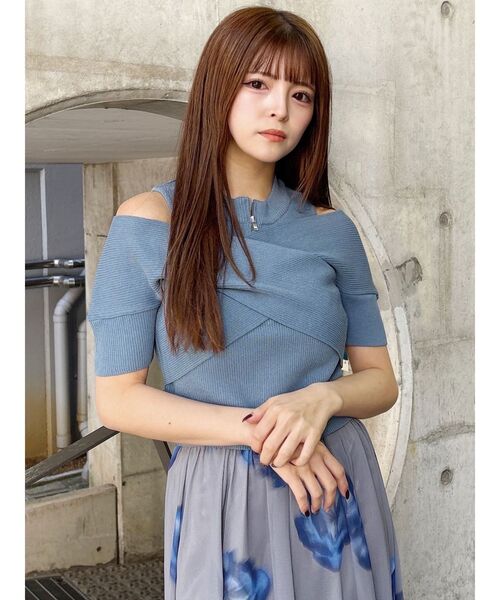 MURUA（ムルーア）の「ZIPカシュクールハーフニット（ニット/セーター・レディース・ベージュ/ブラック/オレンジ/ブルー・FREE）」の22枚目の写真