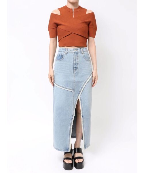 MURUA（ムルーア）の「ZIPカシュクールハーフニット（ニット/セーター・レディース・ベージュ/ブラック/オレンジ/ブルー・FREE）」の15枚目の写真