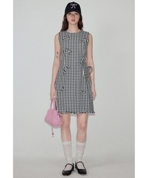 ギンガムチェック柄 リボンフリルヘム ミニワンピース FX25L054