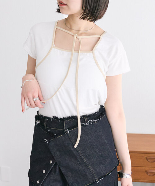 mystic（ミスティック）の「配色チョーカーカットソー（Tシャツ/カットソー・レディース・ブラック/オフホワイト/ブルー/ホワイト/イエロー・FREE）」の3枚目の写真