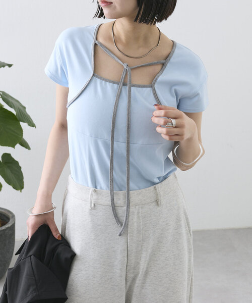 mystic（ミスティック）の「配色チョーカーカットソー（Tシャツ/カットソー・レディース・ブラック/オフホワイト/ブルー/ホワイト/イエロー・FREE）」の4枚目の写真