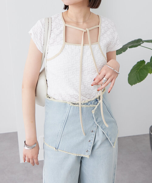 mystic（ミスティック）の「配色チョーカーカットソー（Tシャツ/カットソー・レディース・ブラック/オフホワイト/ブルー/ホワイト/イエロー・FREE）」の6枚目の写真