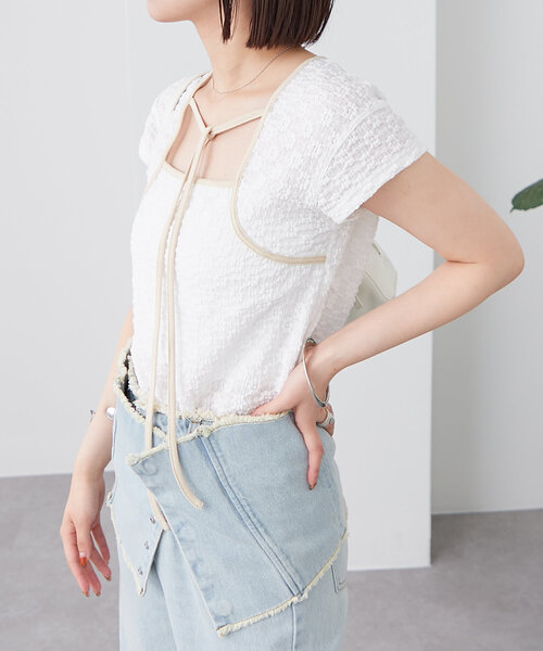 mystic（ミスティック）の「配色チョーカーカットソー（Tシャツ/カットソー・レディース・ブラック/オフホワイト/ブルー/ホワイト/イエロー・FREE）」の8枚目の写真