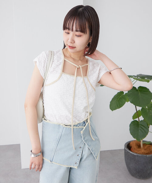 mystic（ミスティック）の「配色チョーカーカットソー（Tシャツ/カットソー・レディース・ブラック/オフホワイト/ブルー/ホワイト/イエロー・FREE）」の10枚目の写真