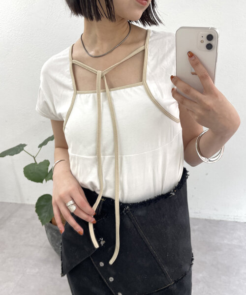 mystic（ミスティック）の「配色チョーカーカットソー（Tシャツ/カットソー・レディース・ブラック/オフホワイト/ブルー/ホワイト/イエロー・FREE）」の21枚目の写真