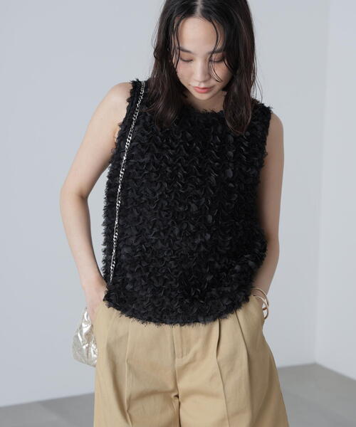 FREE'S MART（フリーズマート）の「◆シャギーフリルノースリーブブラウス（シャツ/ブラウス・レディース・ブラック/ホワイト・FREE）」の5枚目の写真