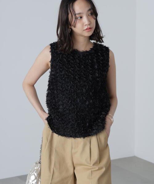 FREE'S MART（フリーズマート）の「◆シャギーフリルノースリーブブラウス（シャツ/ブラウス・レディース・ブラック/ホワイト・FREE）」の7枚目の写真