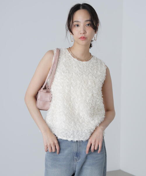 FREE'S MART（フリーズマート）の「◆シャギーフリルノースリーブブラウス（シャツ/ブラウス・レディース・ブラック/ホワイト・FREE）」の15枚目の写真