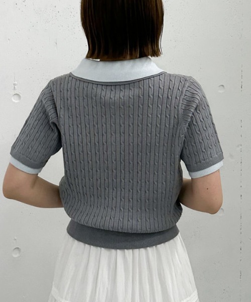 archives（アルシーヴ）の「レイヤードケーブルポロニット（ニット/セーター・レディース・グレー/アイボリー/ネイビー/レッド系その他・MEDIUM）」の8枚目の写真