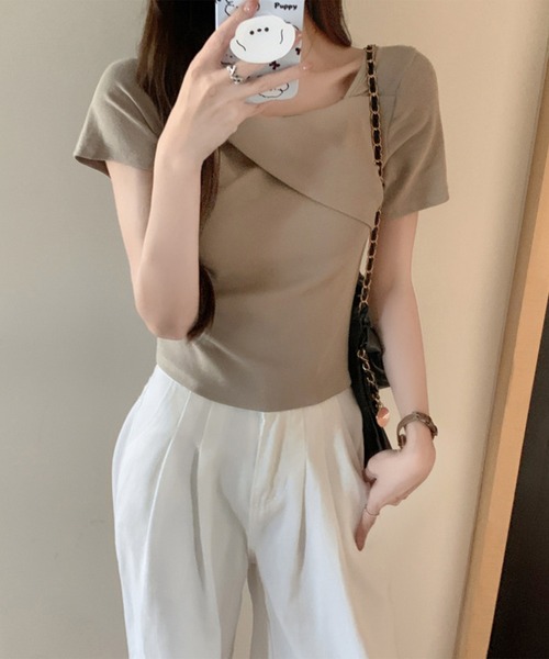 Lace Ladies(レースレディース)の「ワンショルダー アシンメトリー 半袖 リブ Tシャツ(Tシャツ/カットソー・レディース・ベージュ/ホワイト/ブラック・M)」の9枚目の写真