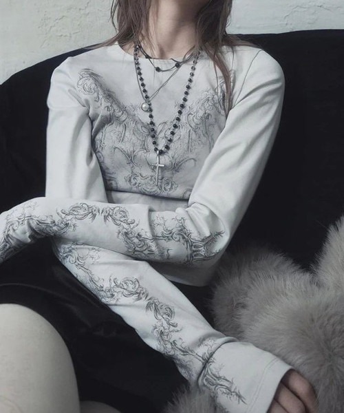 MASHIRO Y2K дизайн-принт длинный рукав, Y2K (MA/EK110)