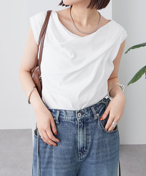 mystic(ミスティック)の「オフショルフレンチTシャツ(Tシャツ/カットソー・レディース・ブラック/オフホワイト/グレー/ブルー・FREE/2)」の1枚目の写真