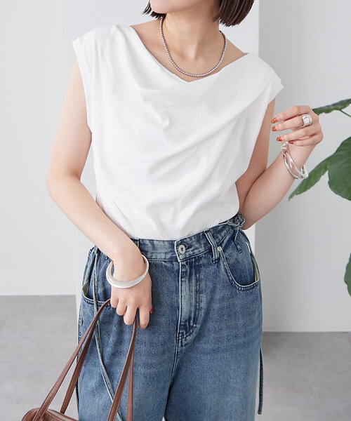 mystic(ミスティック)の「オフショルフレンチTシャツ(Tシャツ/カットソー・レディース・ブラック/オフホワイト/グレー/ブルー・FREE/2)」の5枚目の写真