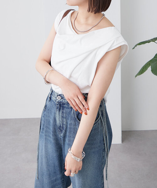mystic(ミスティック)の「オフショルフレンチTシャツ(Tシャツ/カットソー・レディース・ブラック/オフホワイト/グレー/ブルー・FREE/2)」の6枚目の写真