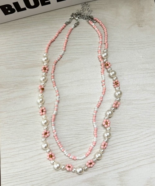 ammy.（エイミードット）の「【 ammy. / エイミードット 】 フラワー ビーズ  ２連 ネックレス（ネックレス・レディース・ホワイト系/マルチ/グリーン系/ピンク系/ブルー系・FREE）」の5枚目の写真