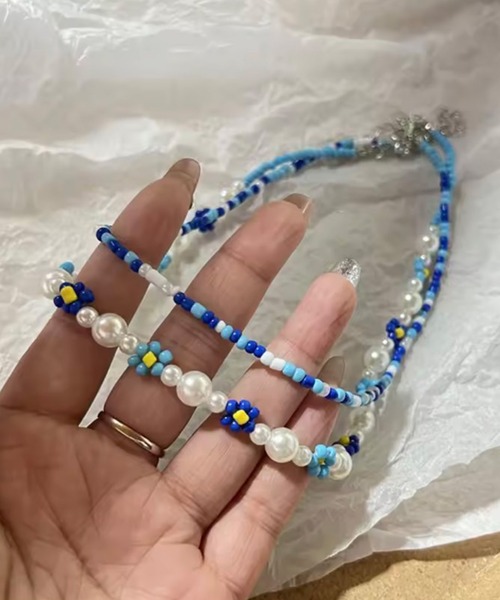 ammy.（エイミードット）の「【 ammy. / エイミードット 】 フラワー ビーズ  ２連 ネックレス（ネックレス・レディース・ホワイト系/マルチ/グリーン系/ピンク系/ブルー系・FREE）」の9枚目の写真