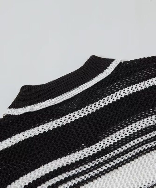 FreeZone(フリーゾーン)の「メッシュボーダー編みポロシャツ(Tシャツ/カットソー・メンズ・ミント/ホワイト・F)」の13枚目の写真