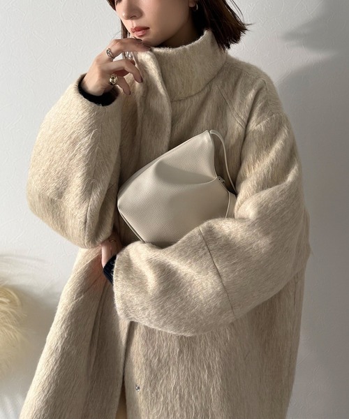 セール】ベーシックとトレンドを両立。MIXシャギー比翼スタンドネック