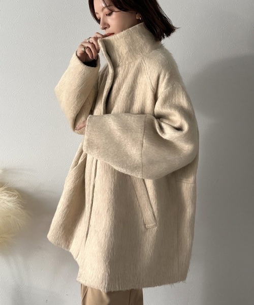 セール】ベーシックとトレンドを両立。MIXシャギー比翼スタンドネック