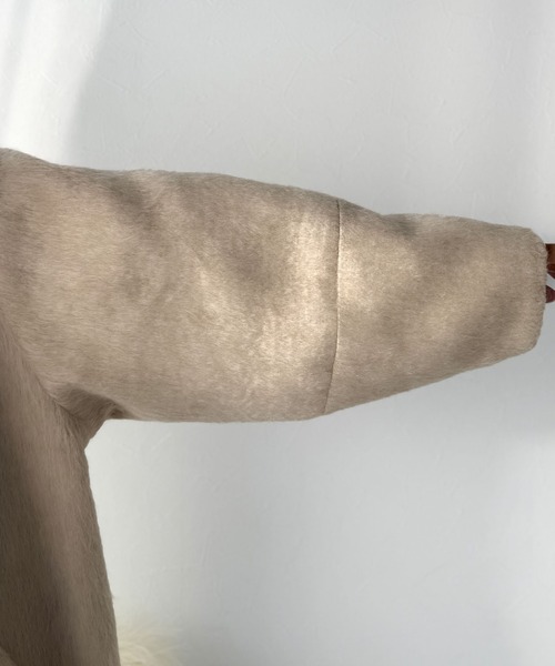 classicalelf（クラシカルエルフ）の「ベーシックとトレンドを両立。MIXシャギー比翼スタンドネックミドル丈コクーンスリーブコート（ステンカラーコート・レディース・ベージュ/チャコール/ブラウン・LARGE/MEDIUM/SMALL/X-LARGE）」の18枚目の写真