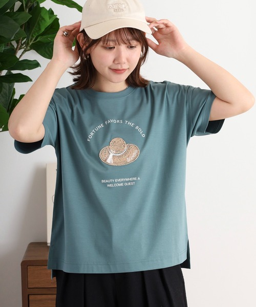 BRODIAEA(ブローディア)の「BRODIAEA プレミアムコットンTシャツ(Tシャツ/カットソー・レディース・サックスブルー/ブラック/モスグリーン/キャメル/オフホワイト/ピンク・40)」の4枚目の写真