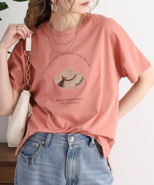 BRODIAEA(ブローディア)の「BRODIAEA プレミアムコットンTシャツ(Tシャツ/カットソー・レディース・サックスブルー/ブラック/モスグリーン/キャメル/オフホワイト/ピンク・40)」の6枚目の写真