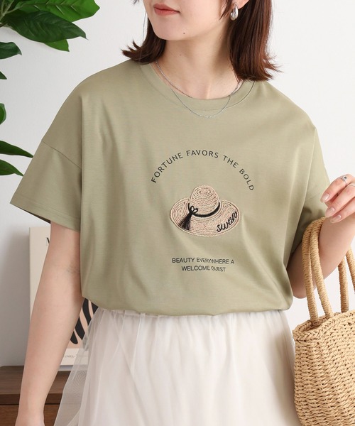 BRODIAEA(ブローディア)の「BRODIAEA プレミアムコットンTシャツ(Tシャツ/カットソー・レディース・サックスブルー/ブラック/モスグリーン/キャメル/オフホワイト/ピンク・40)」の3枚目の写真