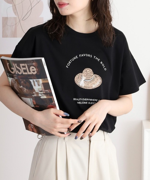 ブローディア BRODIAEA 極サラコットンフロッキープリントTシャツ （ブラック） BRODIAEA（ブローディア）の「BRODIAEA 極サラコットン