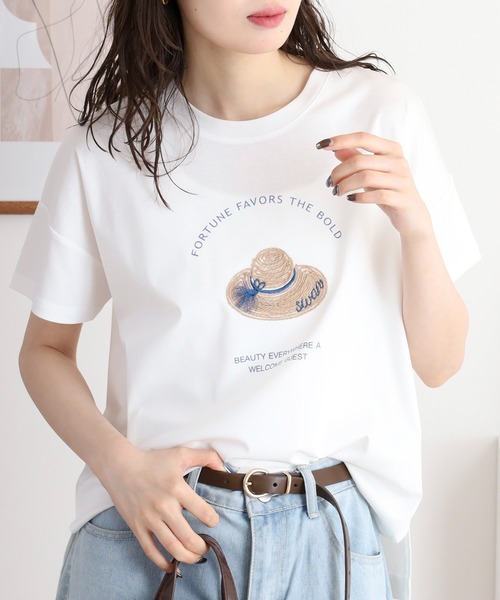 BRODIAEA(ブローディア)の「BRODIAEA プレミアムコットンTシャツ(Tシャツ/カットソー・レディース・サックスブルー/ブラック/モスグリーン/キャメル/オフホワイト/ピンク・40)」の17枚目の写真