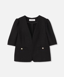 23SS✨ルルウィルビー　リネンノーカラーショートジャケット ブラック 23SS✨ルルウィルビー リネンノーカラーショートジャケット