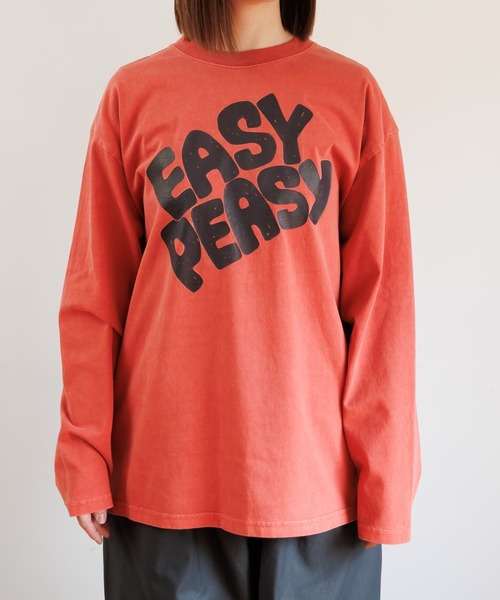 MAKE YOUR DAY(メイクユアデイ)の「EASY PEASY製品染め長袖T■パパサイズ(Tシャツ/カットソー・メンズ・レッド/モカ・L/M)」の1枚目の写真