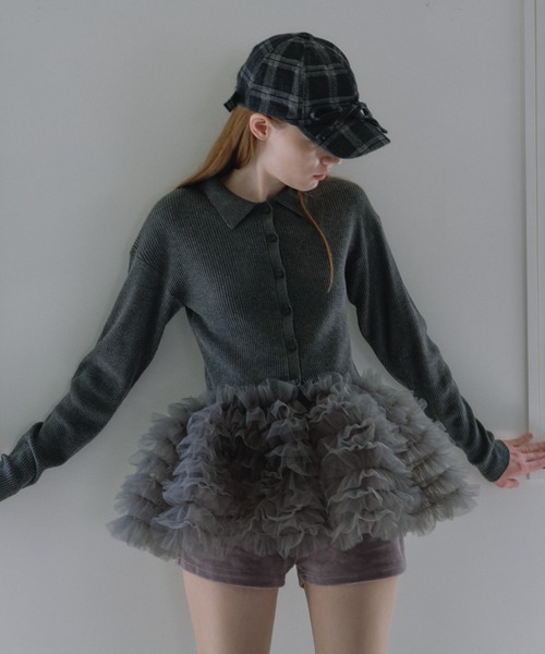 カーディガン tulle peplum polo knit cardigan レディース tulle peplum polo knit cardigan（カーディガン/ボレロ