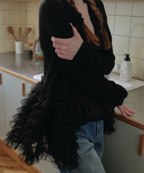 カーディガン tulle peplum polo knit cardigan レディース tulle peplum polo knit cardigan（カーディガン/ボレロ