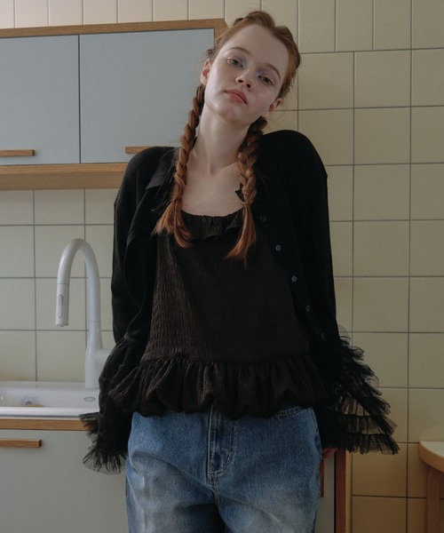 カーディガン tulle peplum polo knit cardigan レディース tulle peplum polo knit cardigan（カーディガン/ボレロ
