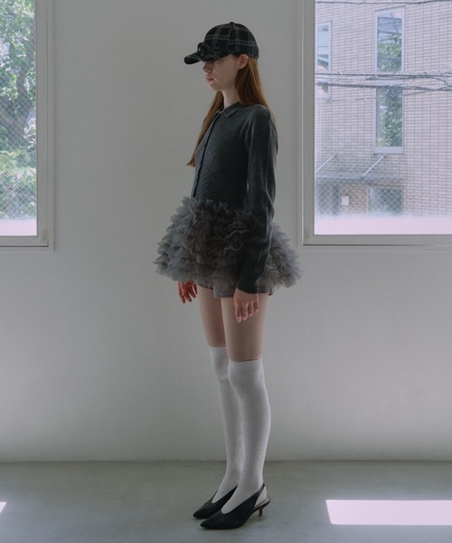 HONEY MI HONEY(ハニーミーハニー)の「tulle peplum polo knit cardigan(カーディガン/ボレロ・レディース・グレー/ブラック/ピンク・FREE)」の10枚目の写真