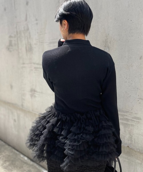 HONEY MI HONEY(ハニーミーハニー)の「tulle peplum polo knit cardigan(カーディガン/ボレロ・レディース・グレー/ブラック/ピンク・FREE)」の18枚目の写真