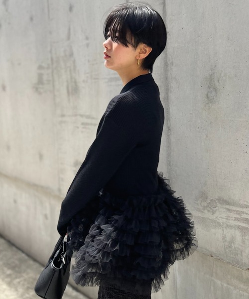 HONEY MI HONEY（ハニーミーハニー）の「tulle peplum polo knit