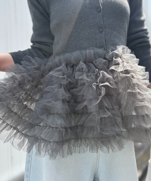 HONEY MI HONEY(ハニーミーハニー)の「tulle peplum polo knit cardigan(カーディガン/ボレロ・レディース・グレー/ブラック/ピンク・FREE)」の21枚目の写真