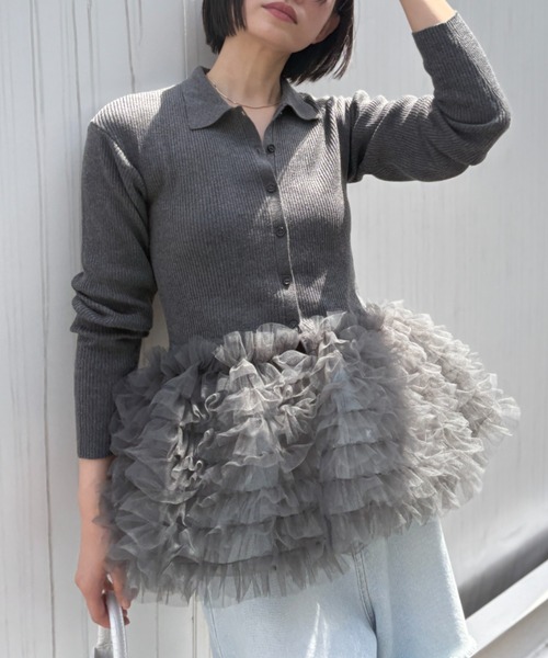 HONEY MI HONEY（ハニーミーハニー）の「tulle peplum polo knit