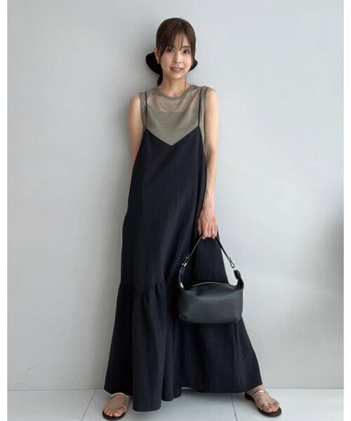 ドレステリア DRESSTERIOR 2024年製 ニット カットソー セーター コットン ノースリーブ ロゴ 刺繍 M 38 黒 ブラック グレー 赤 美品 デコルテシアーノースリーブニット（ニット/セーター