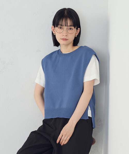 COMME CA ISM（コムサイズム）の「ニットベスト（ベスト・レディース・ブルー/ブラック/チャコール/ベージュ・FREE）」の4枚目の写真