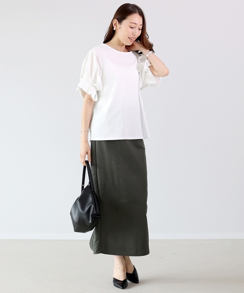 Aletta vita(アレッタビータ)の「異素材切替袖タックプルオーバー(Tシャツ/カットソー・レディース・オフホワイト/ブラック・M)」の10枚目の写真