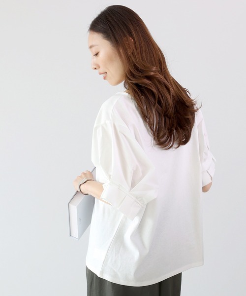 Aletta vita(アレッタビータ)の「異素材切替袖タックプルオーバー(Tシャツ/カットソー・レディース・オフホワイト/ブラック・M)」の14枚目の写真