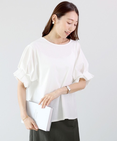 Aletta vita(アレッタビータ)の「異素材切替袖タックプルオーバー(Tシャツ/カットソー・レディース・オフホワイト/ブラック・M)」の16枚目の写真