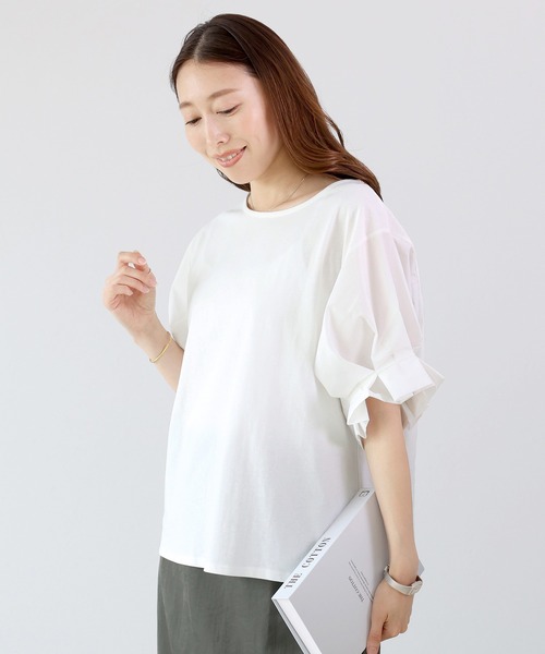 Aletta vita(アレッタビータ)の「異素材切替袖タックプルオーバー(Tシャツ/カットソー・レディース・オフホワイト/ブラック・M)」の15枚目の写真