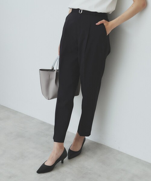 セール】ベルト付きストレッチテーパードパンツ/セットアップ可【洗濯